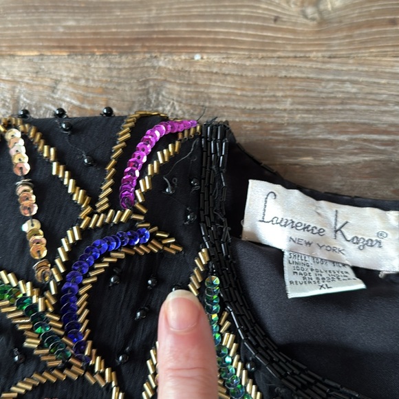 Vintage Lawrence Kazar sequined beaded silk top GVC size M - Picture 6 of 12